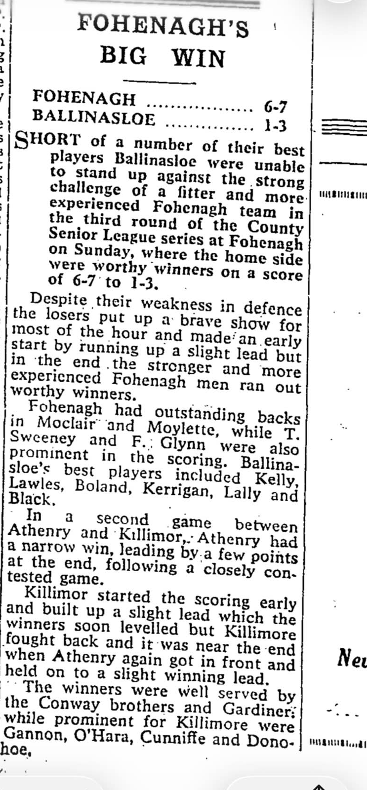 Fohenagh's Big Win: Fohenagh 6-7, Ballinasloe 1-3