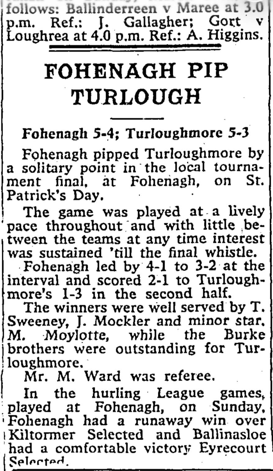 Fohenagh pip Turlough: 5-4 to 5-3