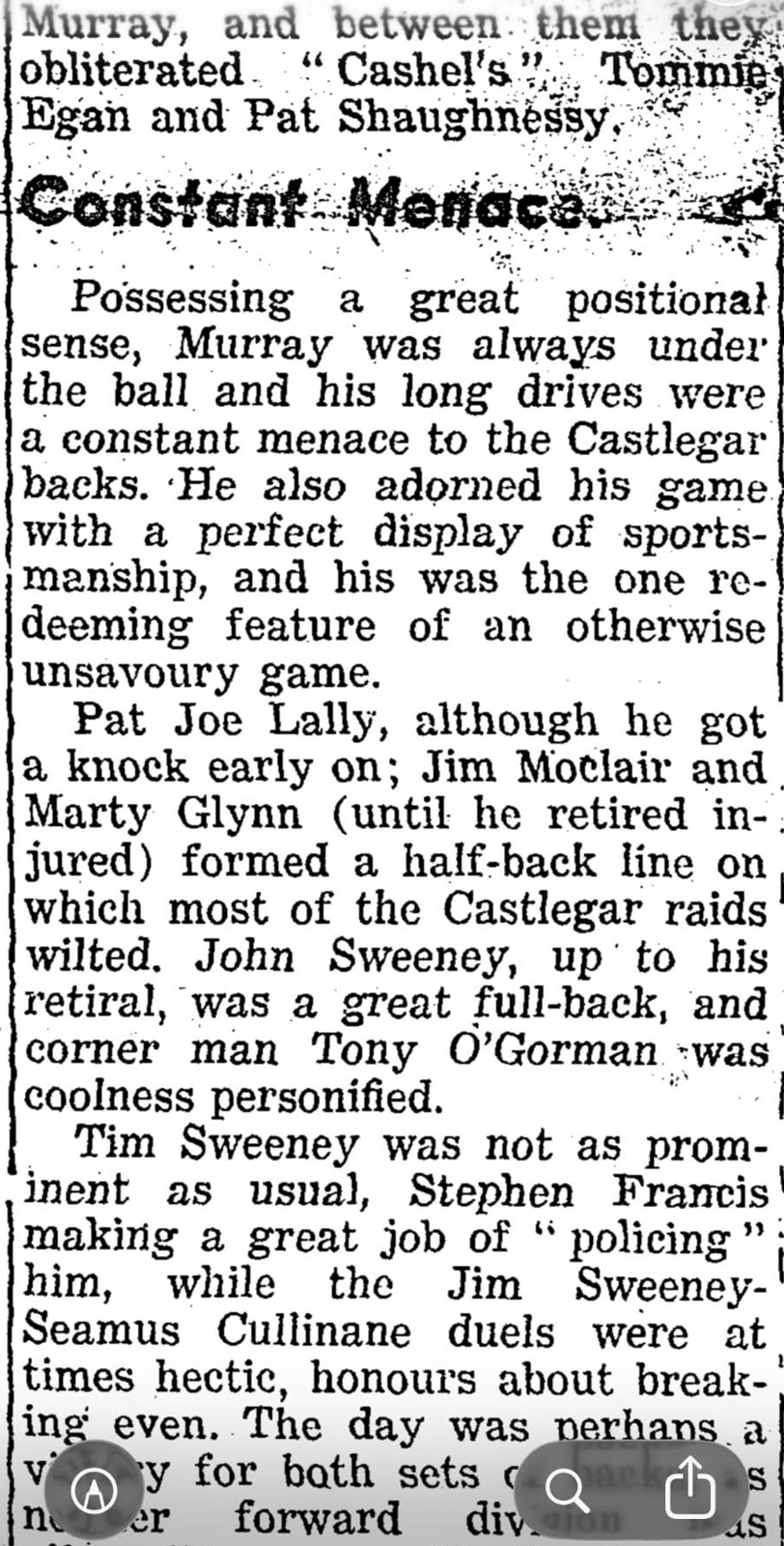 "Constant Menace": 1960 county final report, Fohenagh 4-9 Castlegar 2-7