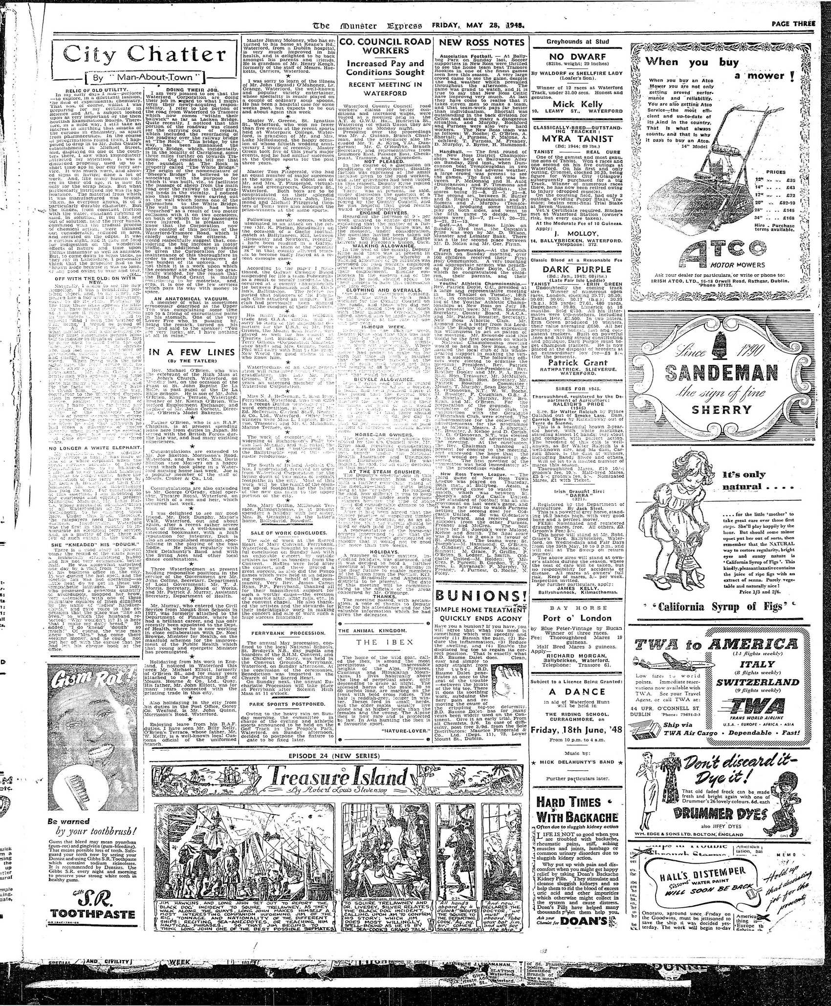 Newspaper page: Munster Express 28 May 1948: Waterford paper notes the Fohenagh camogie life ban